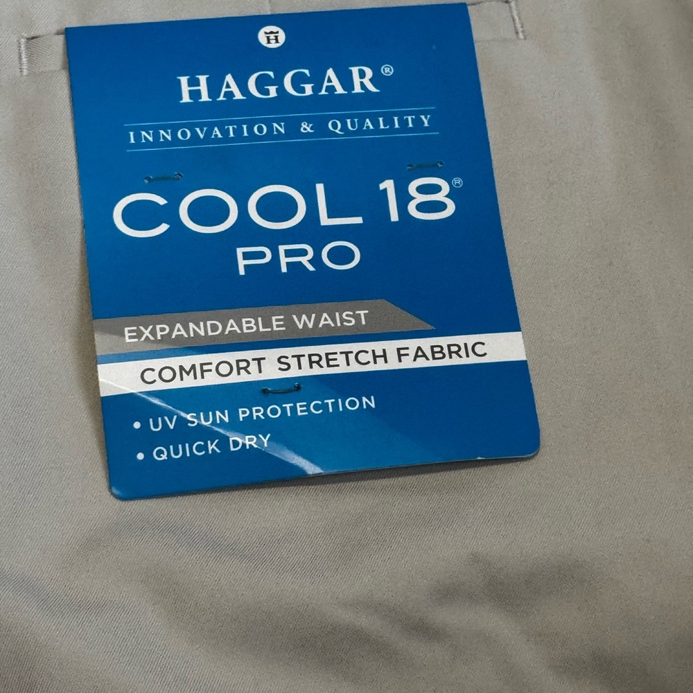 NWT Haggar Cool 18 Pro Flat Front Shorts Men’s 38 Khaki Stretch - Picture 4 of 6